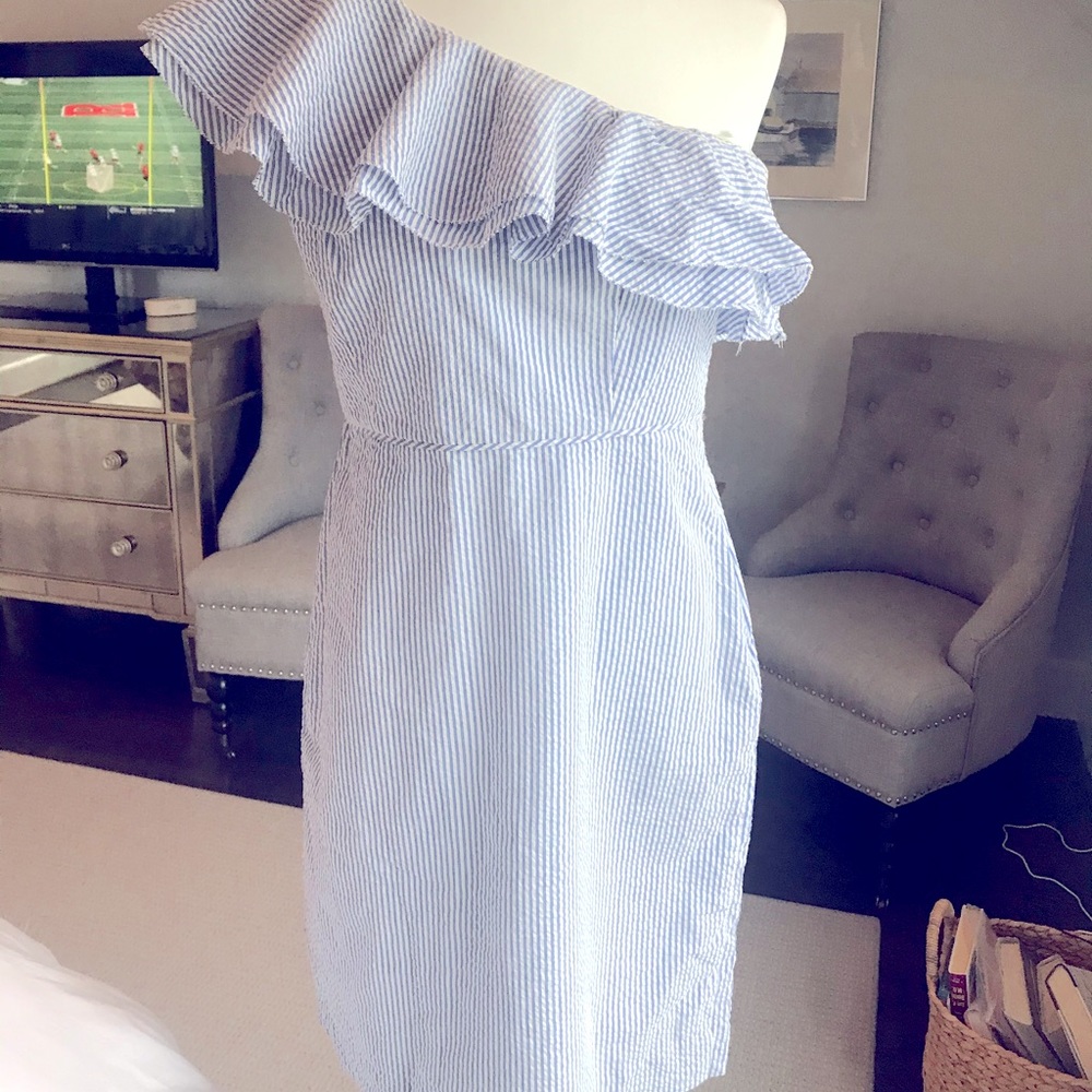 J. Crew seersucker one shoulder dress size 6